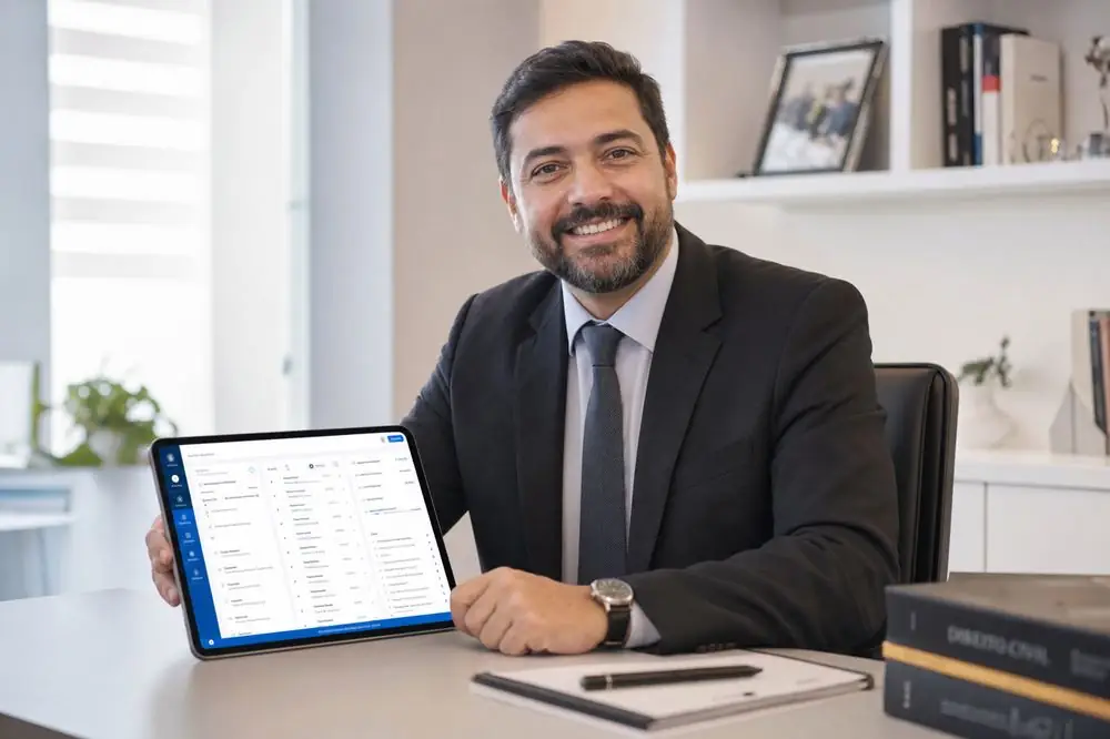 Advogado usando o GestorAdv no notebook